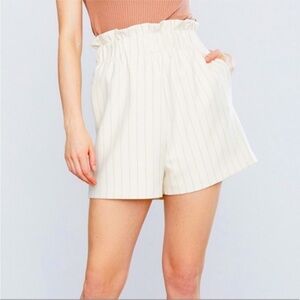 GANNI Moscow Ivory Pinstripe Paperbag Shorts S